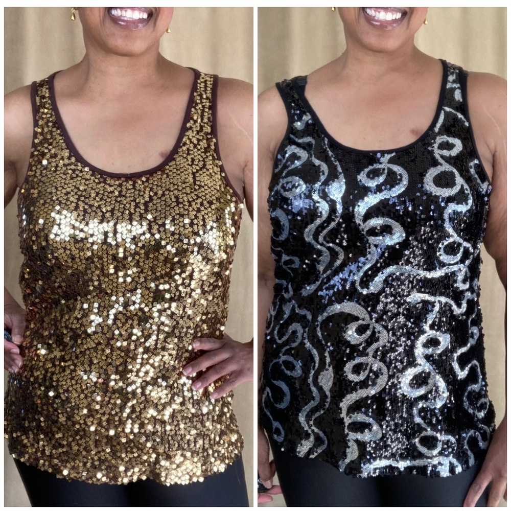 2 for 1! Dressbarn Gold & Black Sequin Tank Tops size XL